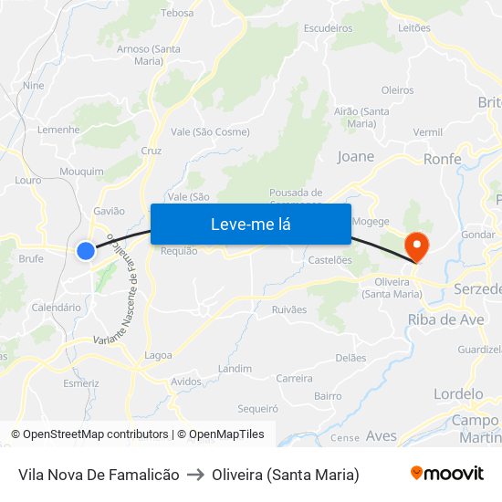 Vila Nova De Famalicão to Oliveira (Santa Maria) map