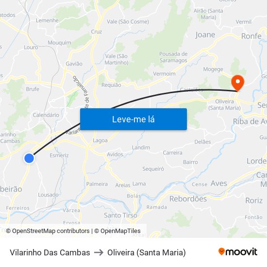 Vilarinho Das Cambas to Oliveira (Santa Maria) map