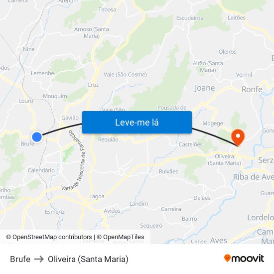 Brufe to Oliveira (Santa Maria) map