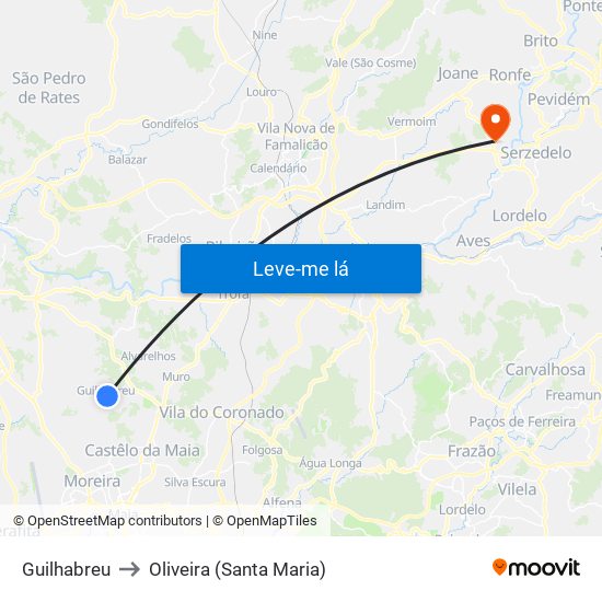 Guilhabreu to Oliveira (Santa Maria) map