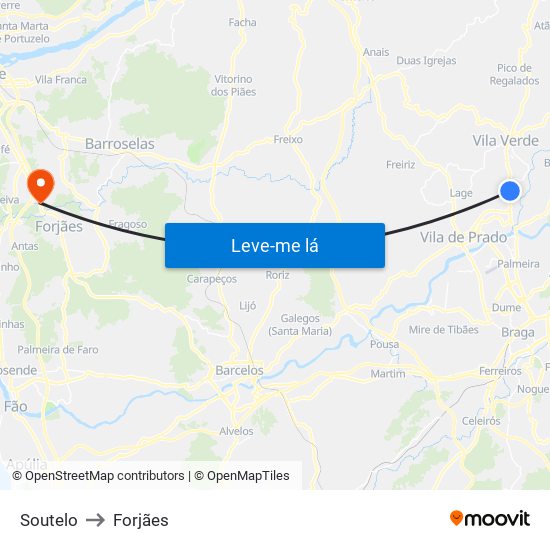 Soutelo to Forjães map