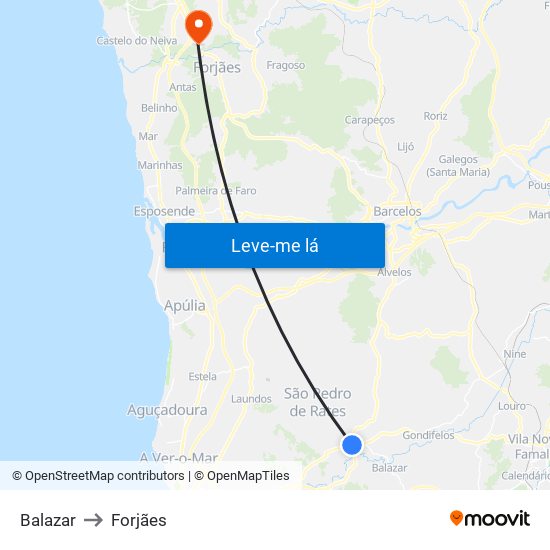 Balazar to Forjães map