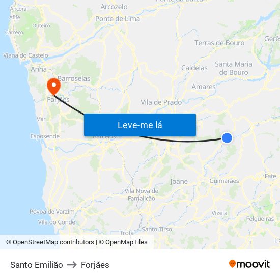 Santo Emilião to Forjães map