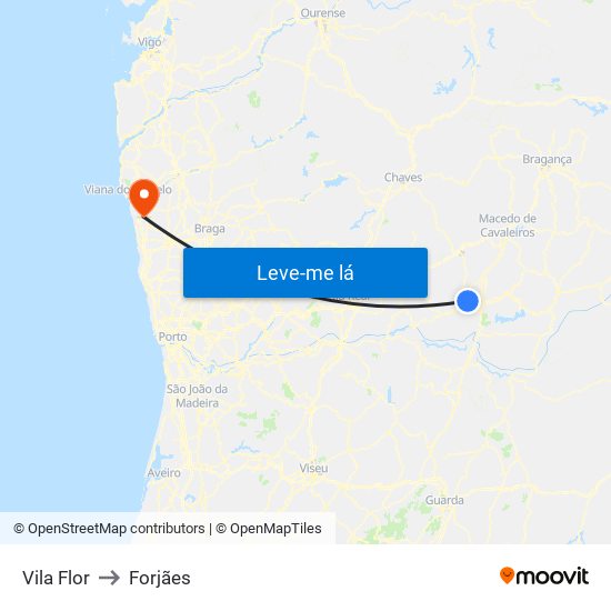 Vila Flor to Forjães map