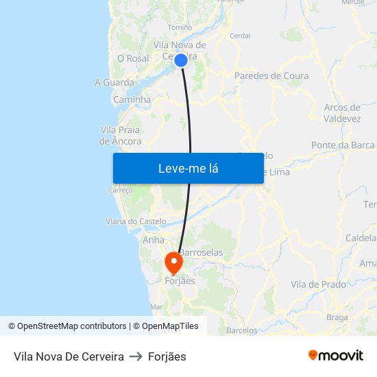 Vila Nova De Cerveira to Forjães map