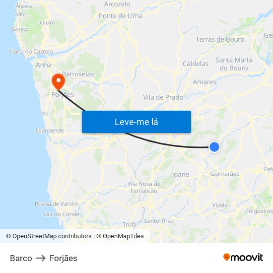 Barco to Forjães map