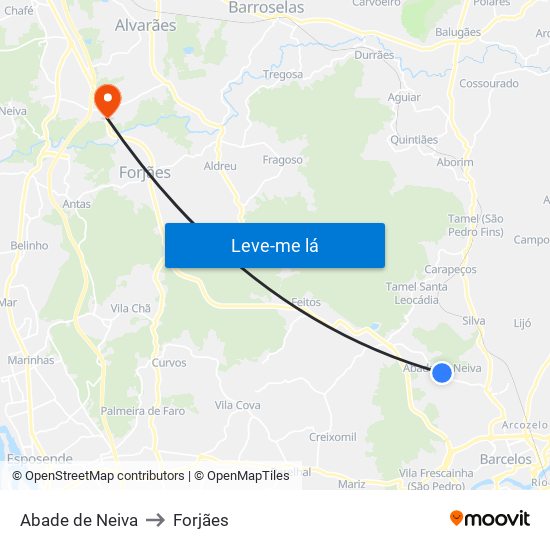 Abade de Neiva to Forjães map
