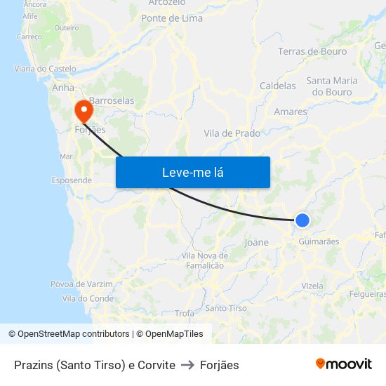Prazins (Santo Tirso) e Corvite to Forjães map