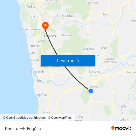 Pereira to Forjães map