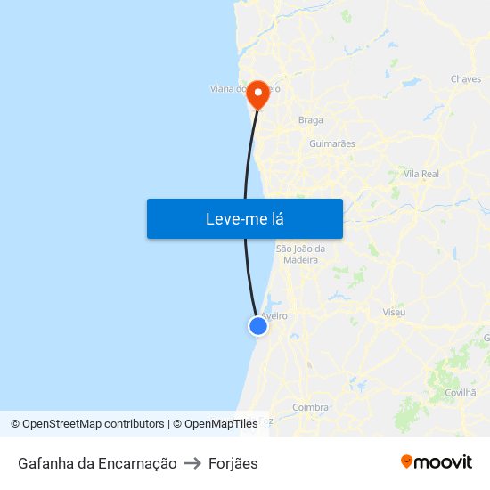 Gafanha da Encarnação to Forjães map