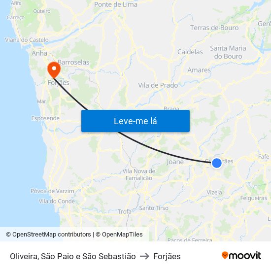 Oliveira, São Paio e São Sebastião to Forjães map