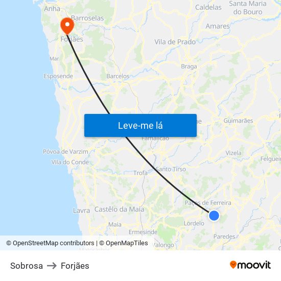 Sobrosa to Forjães map