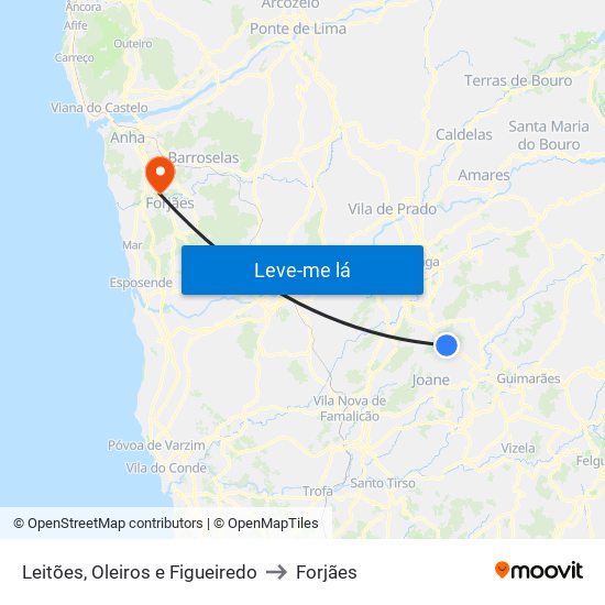 Leitões, Oleiros e Figueiredo to Forjães map