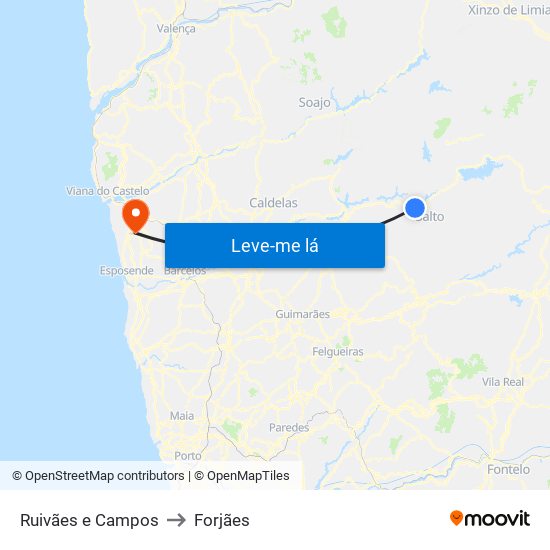 Ruivães e Campos to Forjães map