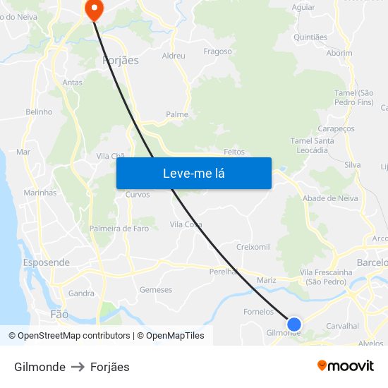 Gilmonde to Forjães map