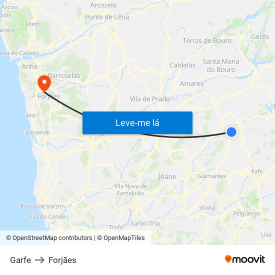 Garfe to Forjães map