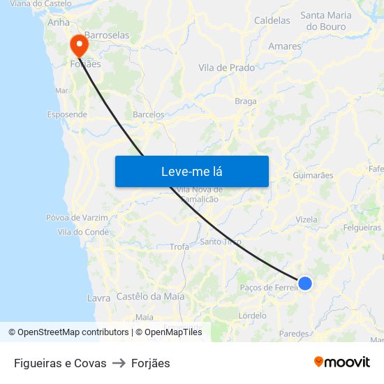 Figueiras e Covas to Forjães map