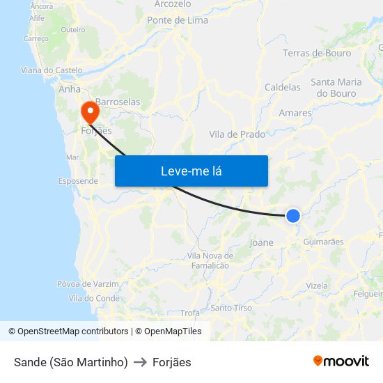 Sande (São Martinho) to Forjães map