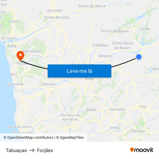 Tabuaças to Forjães map