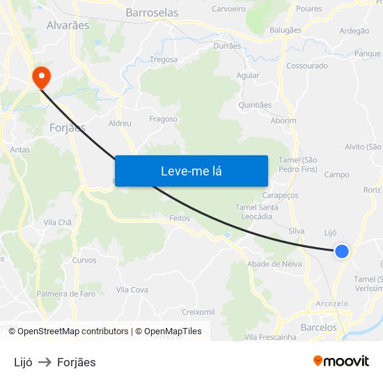 Lijó to Forjães map