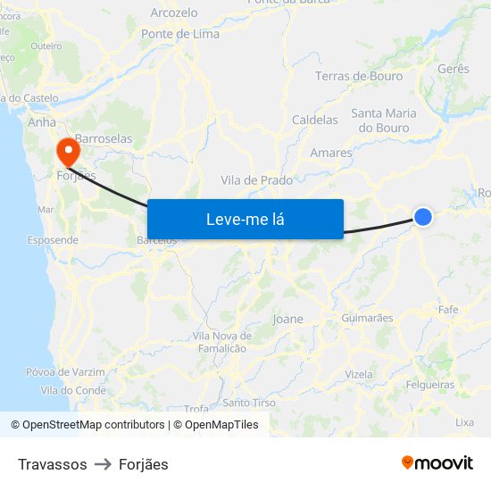 Travassos to Forjães map
