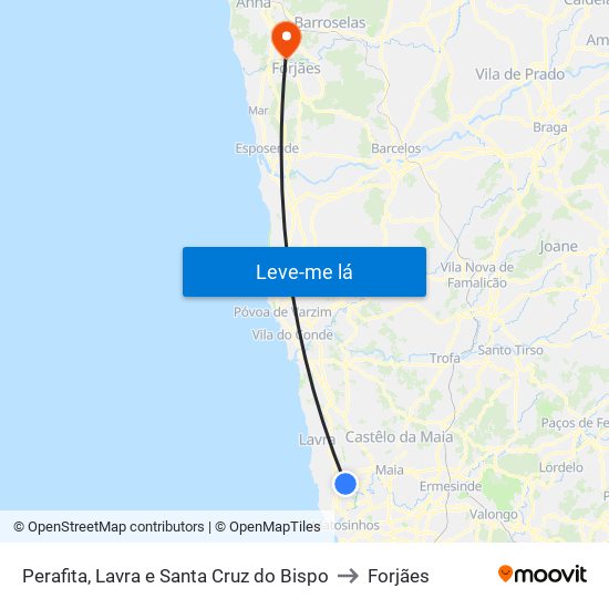 Perafita, Lavra e Santa Cruz do Bispo to Forjães map