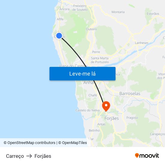 Carreço to Forjães map