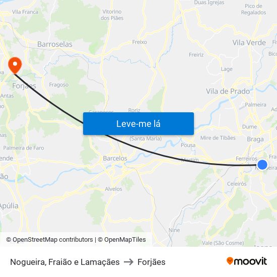 Nogueira, Fraião e Lamaçães to Forjães map