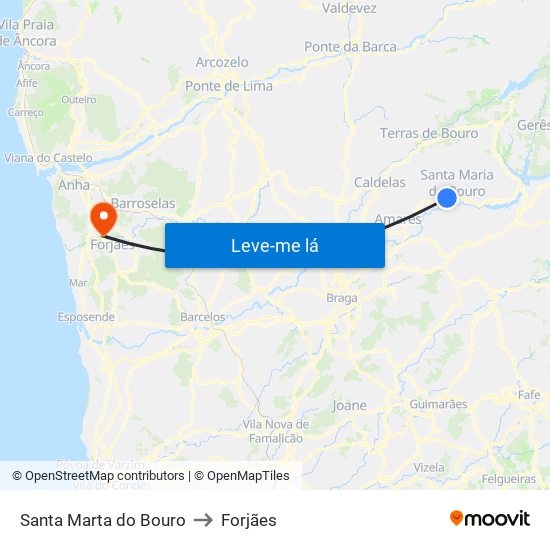 Santa Marta do Bouro to Forjães map
