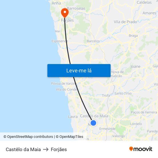 Castêlo da Maia to Forjães map