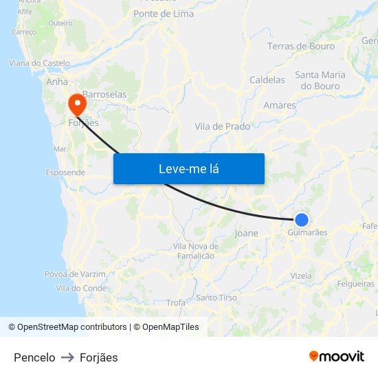 Pencelo to Forjães map