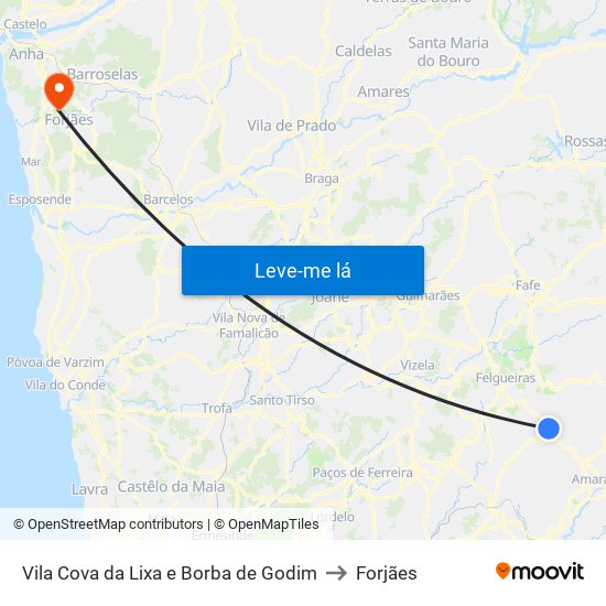 Vila Cova da Lixa e Borba de Godim to Forjães map