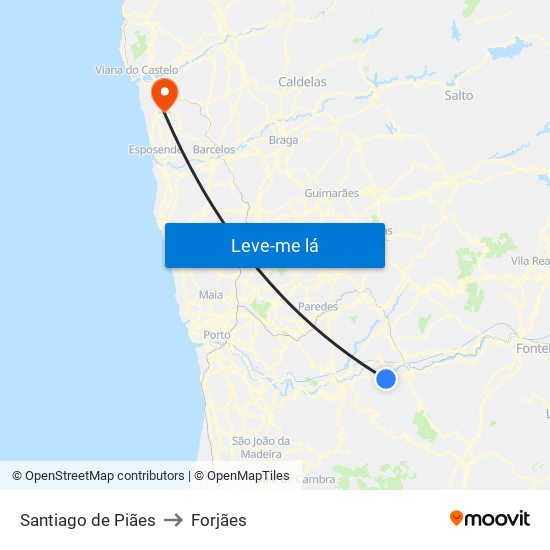 Santiago de Piães to Forjães map