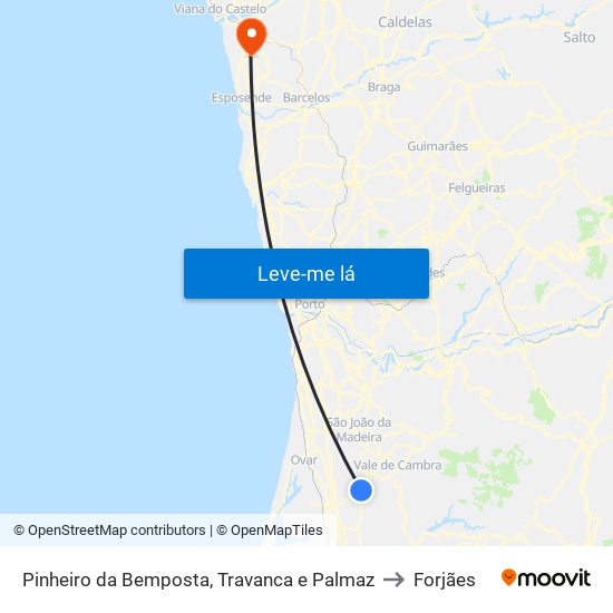 Pinheiro da Bemposta, Travanca e Palmaz to Forjães map