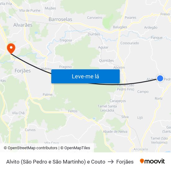 Alvito (São Pedro e São Martinho) e Couto to Forjães map