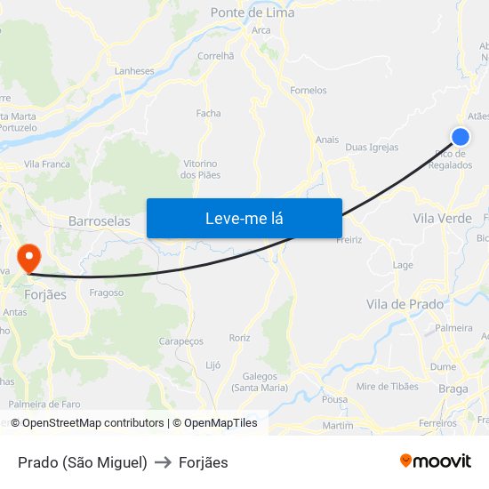 Prado (São Miguel) to Forjães map