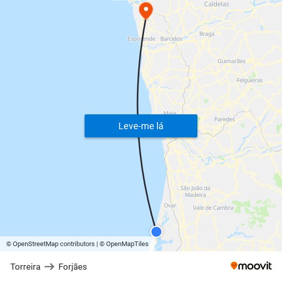 Torreira to Forjães map