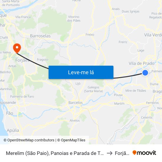 Merelim (São Paio), Panoias e Parada de Tibães to Forjães map