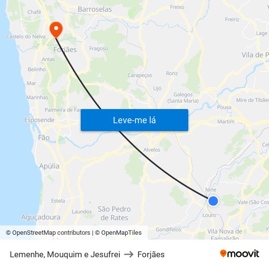 Lemenhe, Mouquim e Jesufrei to Forjães map