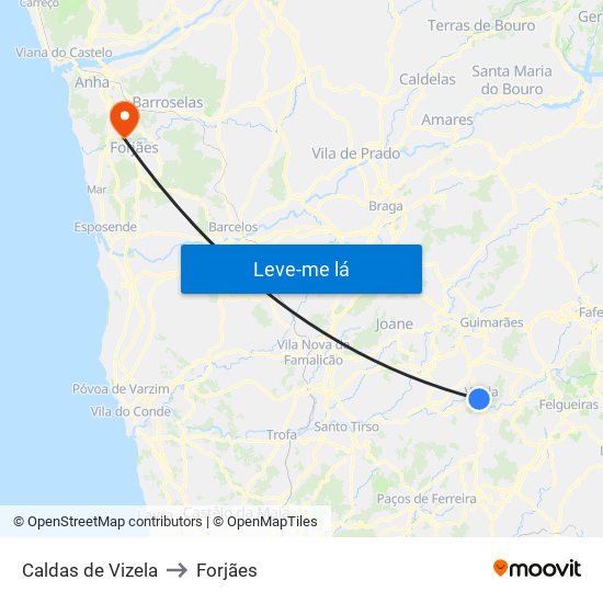 Caldas de Vizela to Forjães map