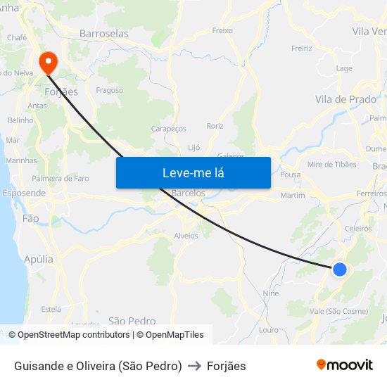 Guisande e Oliveira (São Pedro) to Forjães map