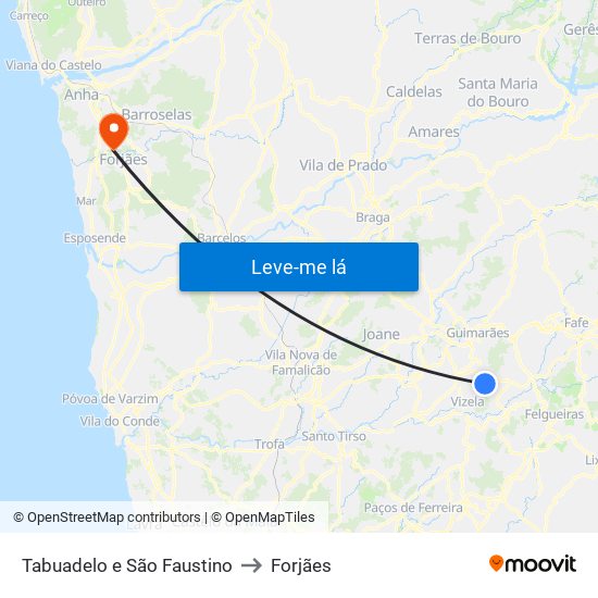 Tabuadelo e São Faustino to Forjães map