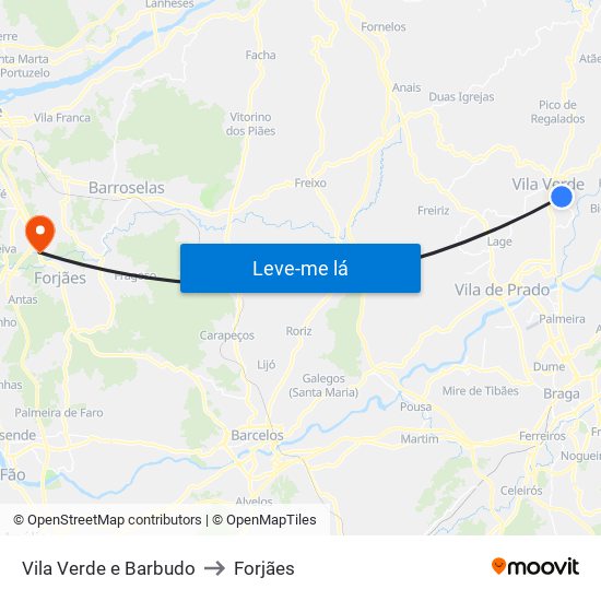 Vila Verde e Barbudo to Forjães map