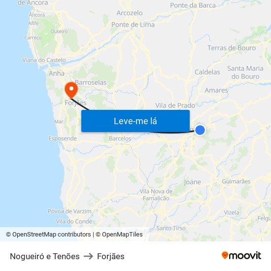 Nogueiró e Tenões to Forjães map