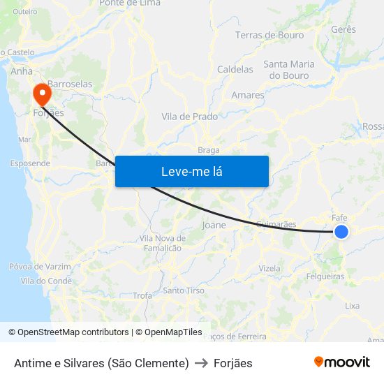 Antime e Silvares (São Clemente) to Forjães map