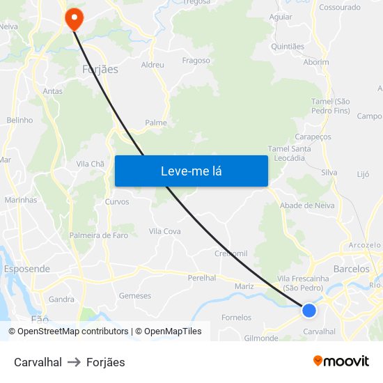 Carvalhal to Forjães map