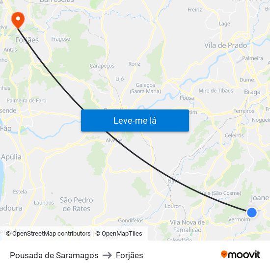 Pousada de Saramagos to Forjães map