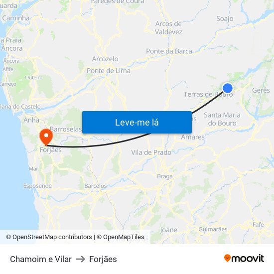 Chamoim e Vilar to Forjães map