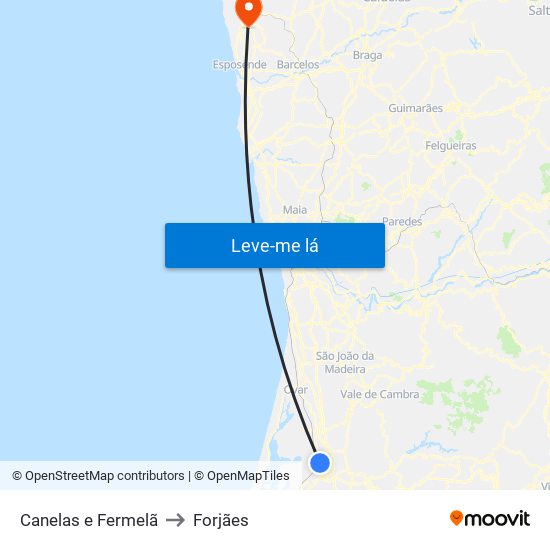 Canelas e Fermelã to Forjães map