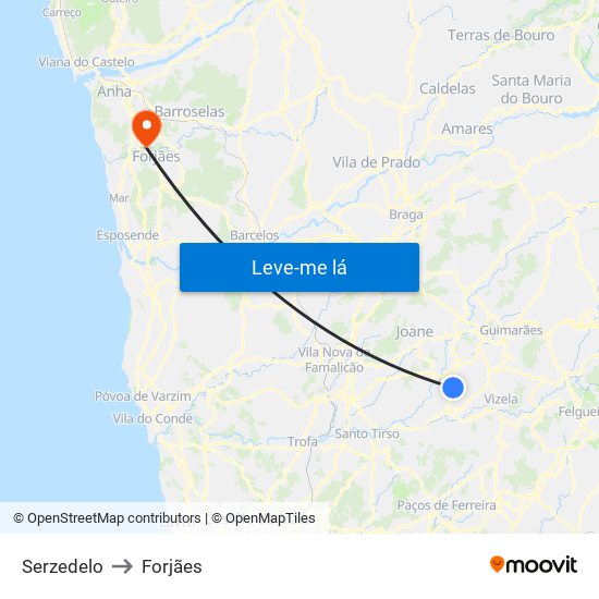 Serzedelo to Forjães map